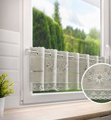 Firana gotowa na przelotkach zazdrostka VERONICA 150x30 Eurofirany beżowa z dodatkiem lnu haftowane