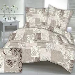 Pościel z kory I 160x200 beżowa patchwork serca motyle kwiaty