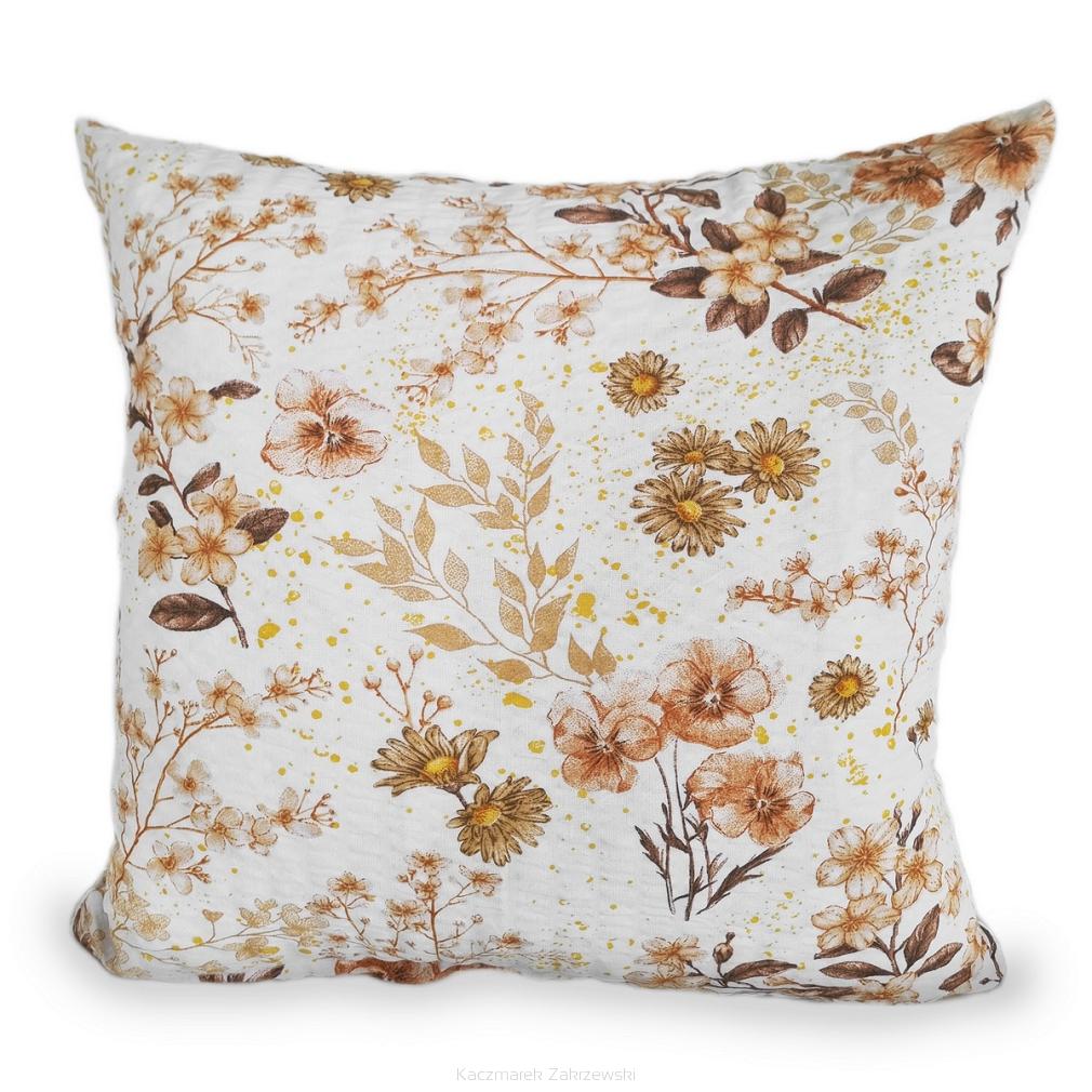 Poszewka z kory 50x60 śmietankowa beżowa miodowa kwiaty vintage