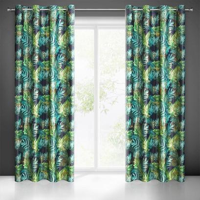 Zasłona gotowa na przelotkach DAVOS 140x250 Eurofirany czarno zielona w liście monstery