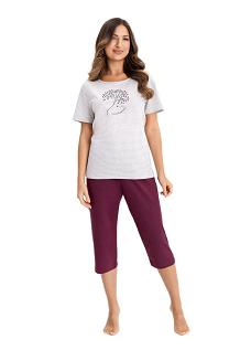 Piżama damska REGINA kod 732 szary melanż paseczki fioletowa