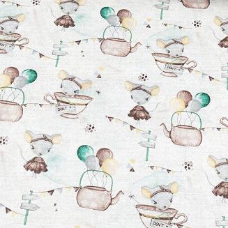 Pielucha flanelowa 75x75 biała brązowa żółta szara myszki w filiżance