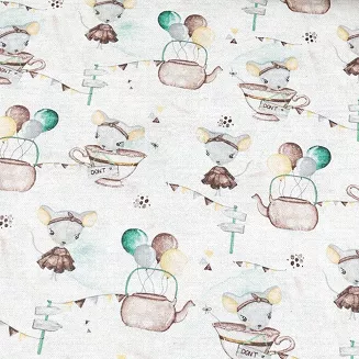 Pielucha flanelowa 75x75 biała brązowa żółta szara myszki w filiżance
