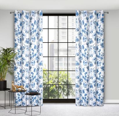 Zasłona gotowa na przelotkach CAREN 140x250 Eurofirany biało/niebieska