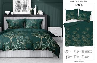 Pościel satynowa 140x200 ciemnozielona złota liście miłorzębu