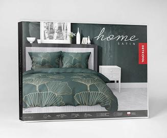 Pościel satynowa 140x200 ciemnozielona złota liście miłorzębu