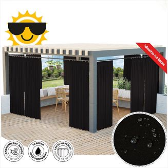 Zasłona gotowa na taśmie GARDENIA 140x220 wodoodporna ogrodowa czarna