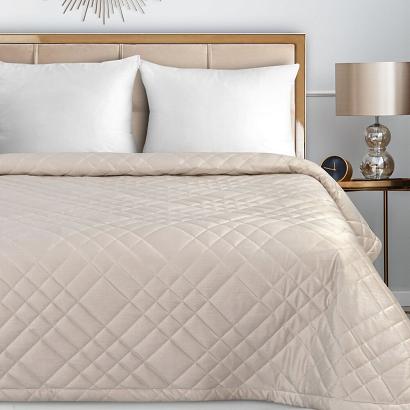 Narzuta dekoracyjna RIA6 220x240 kremowa welwetowa geometryczne przeszycia pikowania