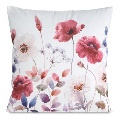 Poszewka dekoracyjna MINK 45x45 Eurofirany biała z nadrukiem kremowo - czerwonych letnich kwiatów