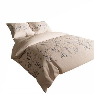 Komplet pościeli AMALIA z bawełny satynowej 160x200cm beżowa botaniczny wzór kwiatowy