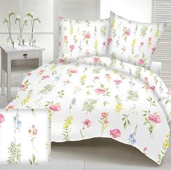 Pościel z satyny luksusowej 140x200 biała kolorowa kwiatowa łąka