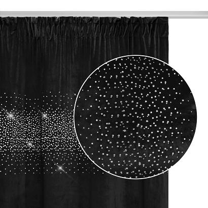 Zasłona gotowa na taśmie Shiny 140x270 welurowa z kryształkami czarna