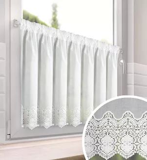 Zazdrostka gotowa na taśmie SOLA 150x70 Eurofirany biała bawełniana fantazyjny haft na dole