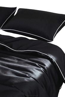 Pościel bambusowa 160x200 czarna z białą bizą