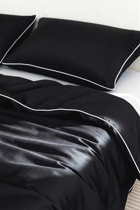 Pościel bambusowa 160x200 czarna z białą bizą