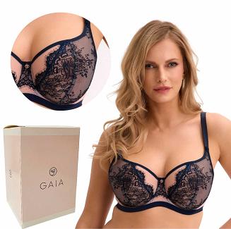 Biustonosz balkonetka z koronką GAIA Soft Frida 1274 miękki granatowy różowy
