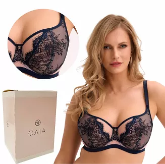 Biustonosz balkonetka z koronką GAIA Soft Frida 1274 miękki granatowy różowy