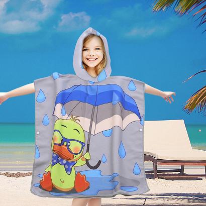 Poncho dziecięce plażowe 60x60 szare kaczka pod parasolem
