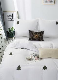 Biała świąteczna pościel w choinki 140x200 CHRISTMAS TREE