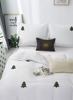 Biała świąteczna pościel w choinki 140x200 CHRISTMAS TREE