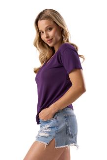 Bluzka damska z krótkim rękawem SERINA ciemnofioletowa