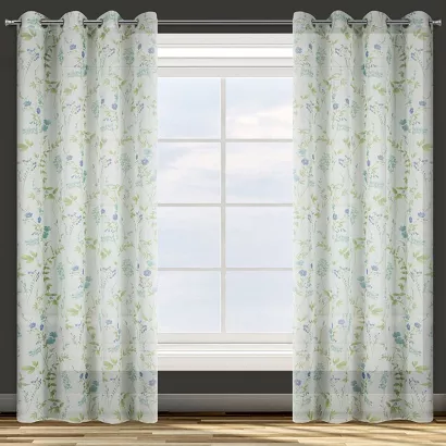Zasłona gotowa na przelotkach MIA 140x250 Design91 biała / niebieska