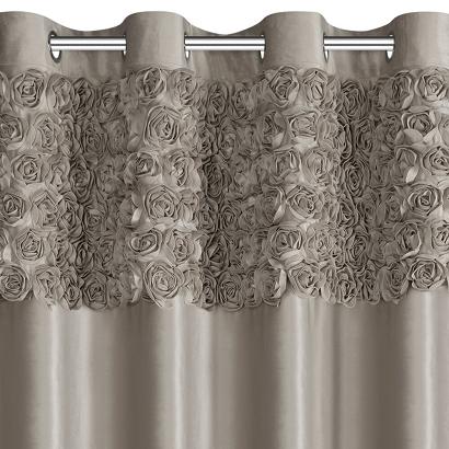 Zasłona gotowa na przelotkach ROSES 140x250 Eva Minge Eurofirany beżowa z 6 pasami róż na górze