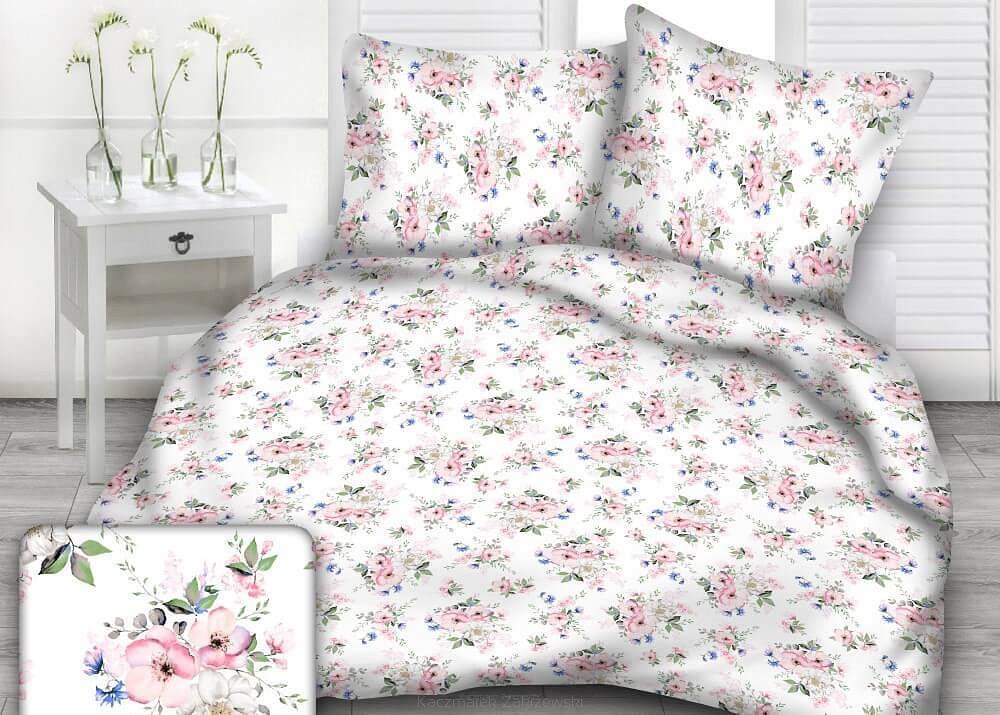 Pościel z kory I 160x200 wzór polne róże na białym tle