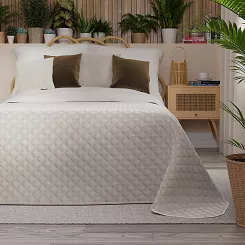 Narzuta dekoracyjna VELVI 170x210 pikowana w geometryczny wzór ciepły jasny szary