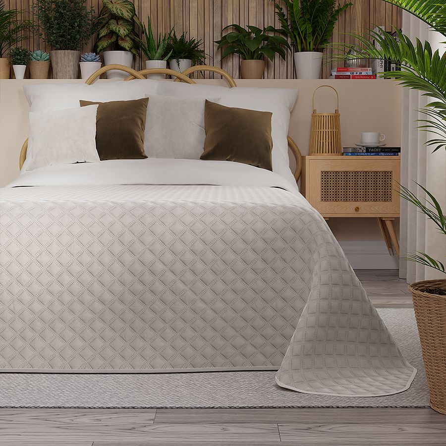 Narzuta dekoracyjna VELVI 170x210 pikowana w geometryczny wzór ciepły jasny szary