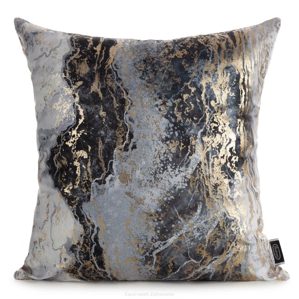 Poszewka dekoracyjna SOFI 45x45 Eurofirany stalowa zdobiona metalicznym nadrukiem