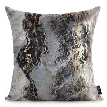 Poszewka dekoracyjna SOFI 45x45 Eurofirany stalowa zdobiona metalicznym nadrukiem