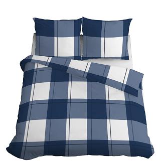 Pościel satynowa 200x220 granatowa niebieska biała krata