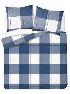 Pościel satynowa 200x220 granatowa niebieska biała krata
