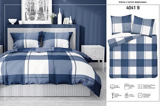 Pościel satynowa 200x220 granatowa niebieska biała krata