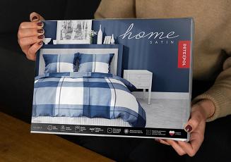 Pościel satynowa 200x220 granatowa niebieska biała krata