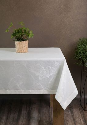 Obrus dekoracyjny DORIS 140x180 Eurofirany naturalny w liście miłorzębu