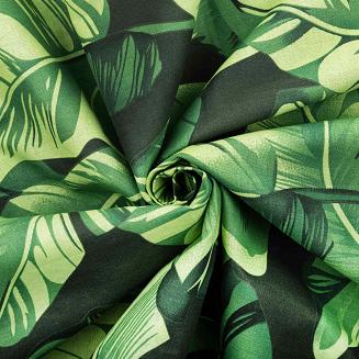 Pościel bawełniana PLANTA 160x200 czarna zielone liście
