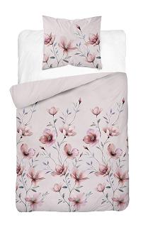 Pościel bawełniana 140x200 Detexpol pudrowa w różowe kwiaty