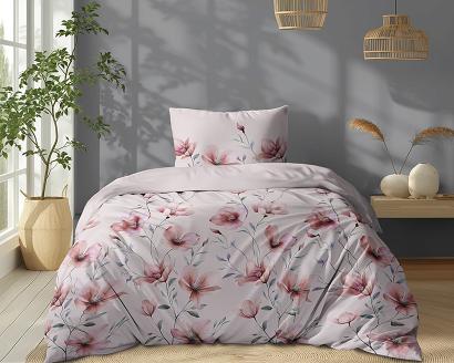 Pościel bawełniana 140x200 Detexpol pudrowa w różowe kwiaty