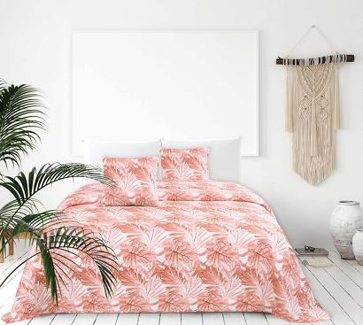 Narzuta dekoracyjna HIBISCUS 160x220 pikowana biała pudrowa liście