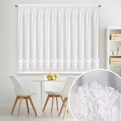 Firana gotowa z szyfonu na taśmie ROSES 400x160 Eva Minge Eurofirany biała z 3 pasami róż