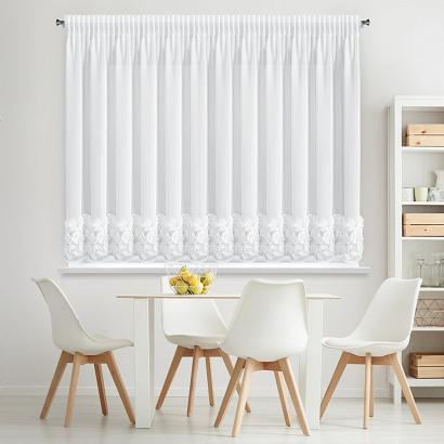 Firana gotowa z szyfonu na taśmie ROSES 400x160 Eva Minge Eurofirany biała z 3 pasami róż