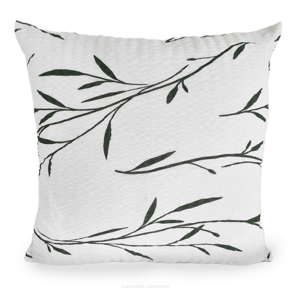 Poszewka z kory 40x40 biała zielona herbaciane listki