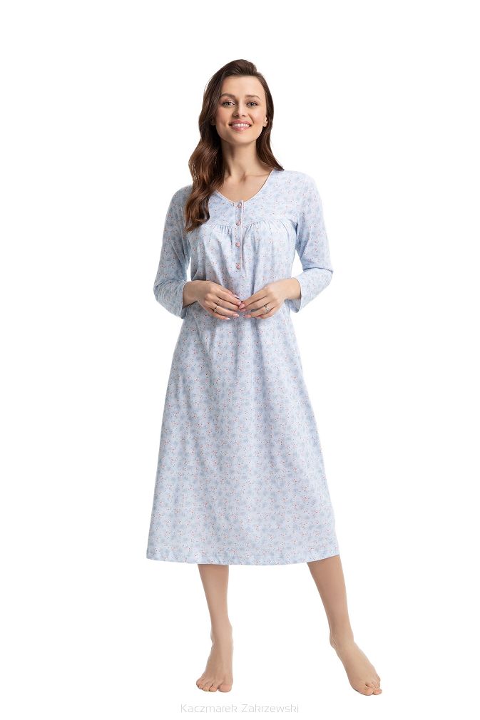 Koszula damska LUNA kod 38 błękitna w kwiatowy rzucik