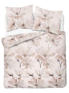 Pościel satynowa 220x200 Detexpol beżowa kremowa kwiaty magnolii