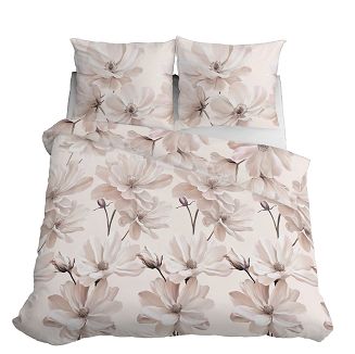 Pościel satynowa 220x200 Detexpol beżowa kremowa kwiaty magnolii