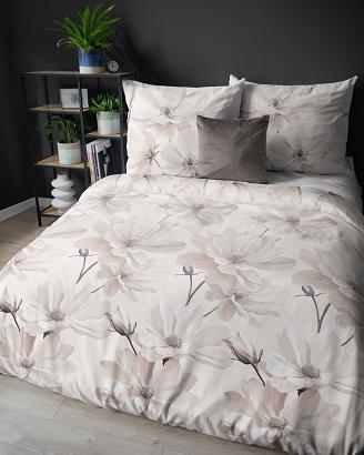 Pościel satynowa 220x200 Detexpol beżowa kremowa kwiaty magnolii