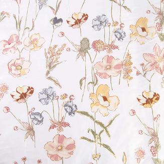 Pościel satyna bawełniana SATYNLOVE 180x200 beżowe kremowe kwiaty na białym tle