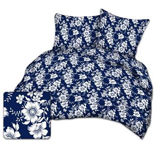 Pościel z kory I 160x200 białe kwiaty na granatowym tle